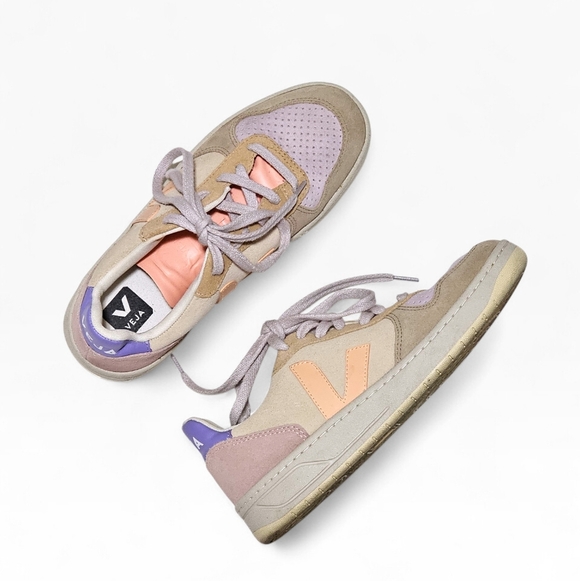 Veja Women’s V-10 Suede Sneakers in Peach, Lavender & Beige Size 7 EU 38 - Picture 2 of 6